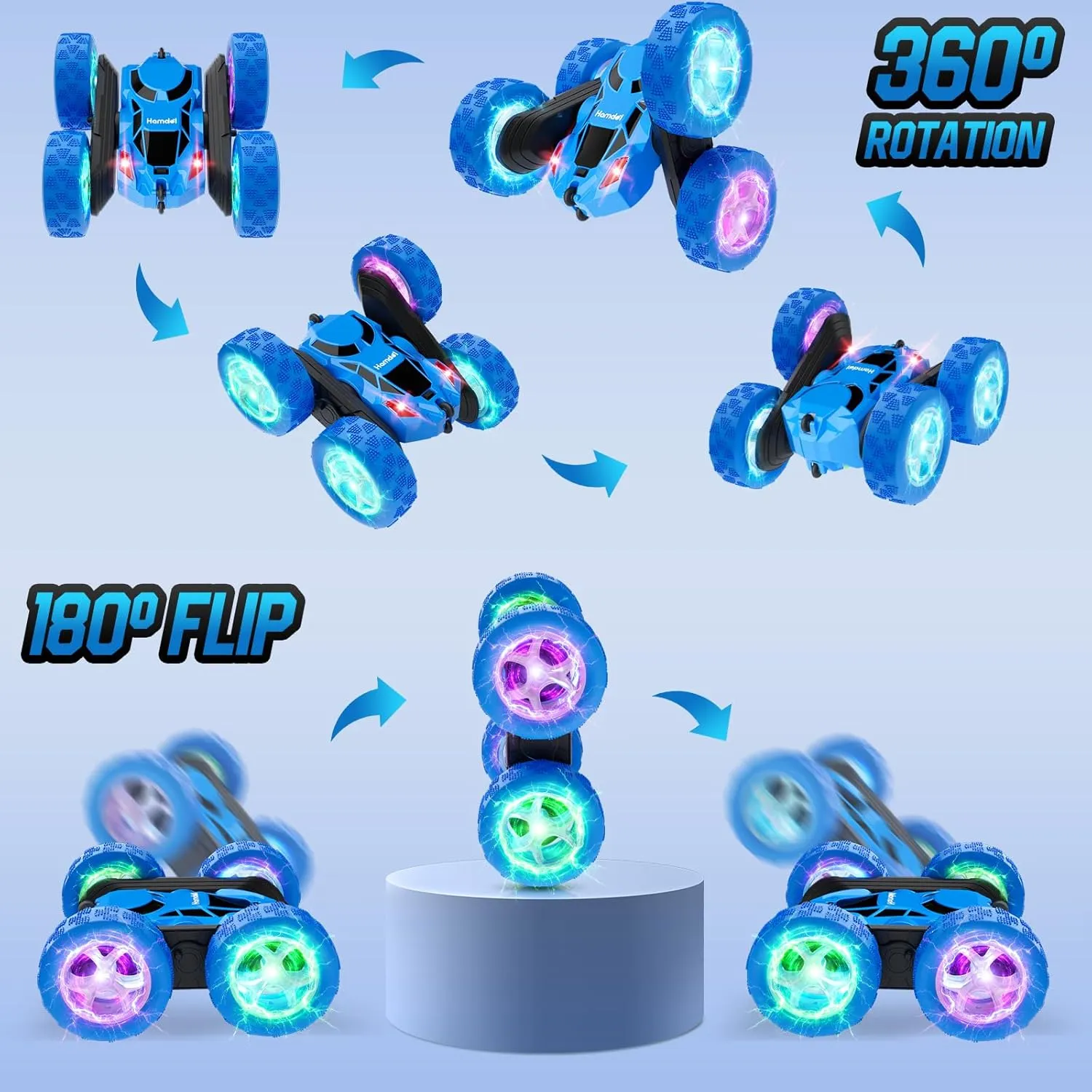 Remote Control Car for Boys 6-12 Year Old Double Sided 360°Rotating 4WD Rechargeable RC Cars Race Stunt Toy Car for Kids Birthday-Blue