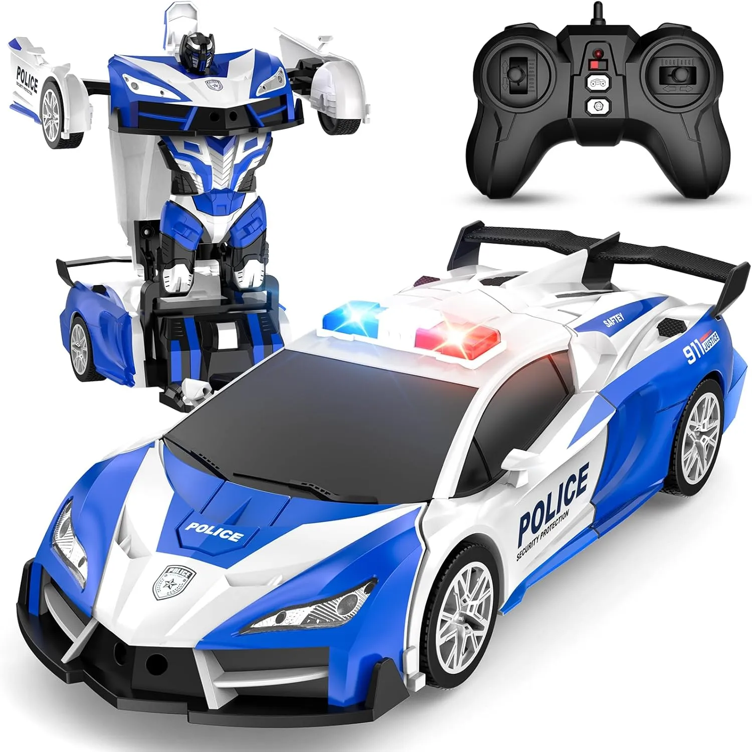 Remote Control Car for Kids, 2.4GHz RC Cars, Robot Transforming Vehicle, 1:18 Scale Toy with Lights, 360° Spinning Moves9(Blue)