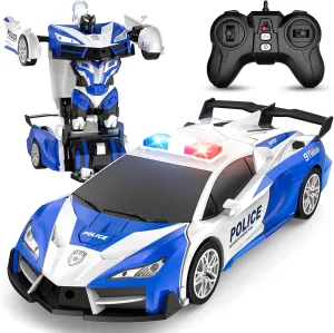 Remote Control Car for Kids, 2.4GHz RC Cars, Robot Transforming Vehicle, 1:18 Scale Toy with Lights, 360° Spinning Moves9(Blue)