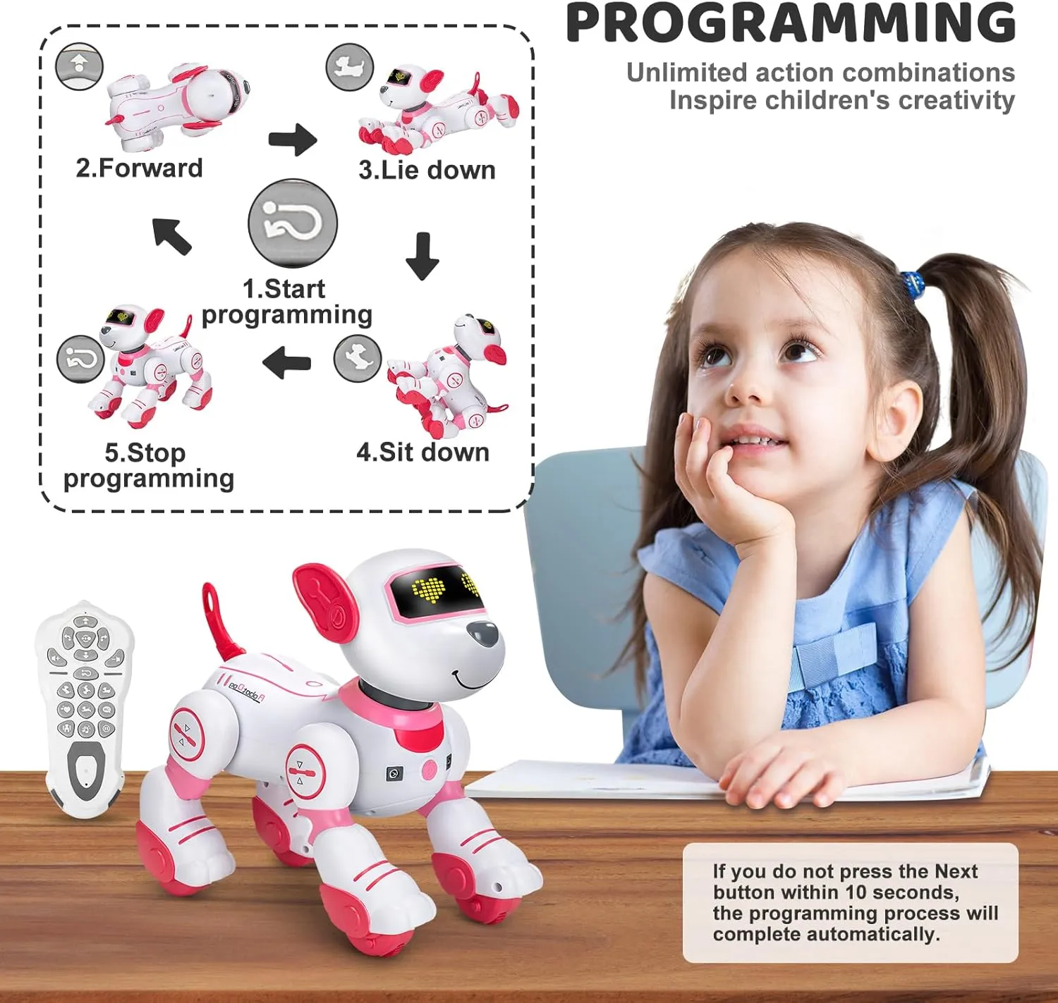 Remote Control Robot Dog Toy: Programmable Robotic Puppy for Kids Smart Interactive Robot Pet Dog Dancing Singing Stunt Animal Toy for Toddler Toys 3-8 Year Gift