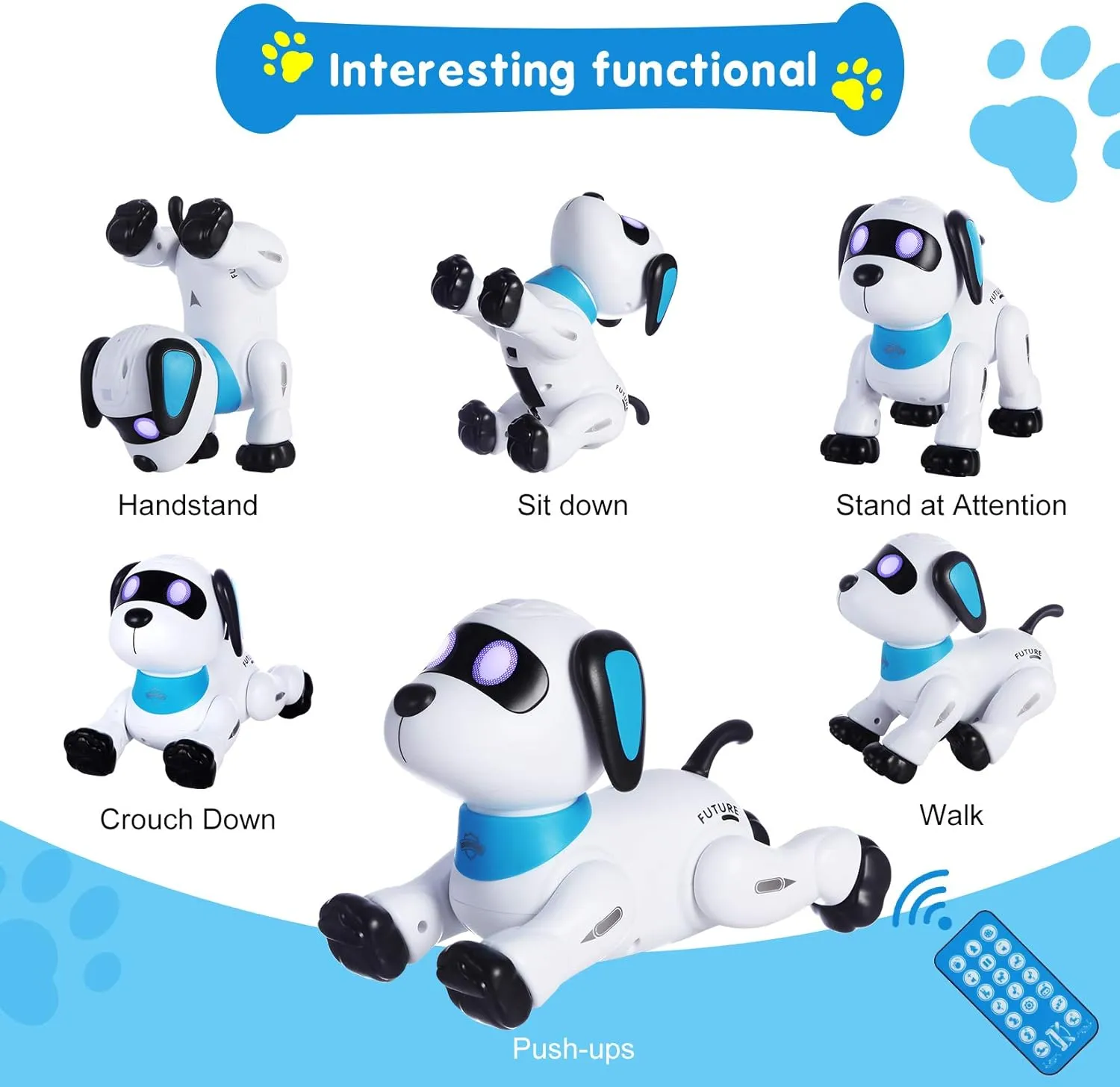 Remote Control Robot Dog Toy – Programmable Smart Robot Dog for Kids 3 , Interactive Dancing & Sound, RC Stunt Robot Toys with LED Eyes, Electronic Pet Toy Dog for Boys & Girls Gifts (Blue)