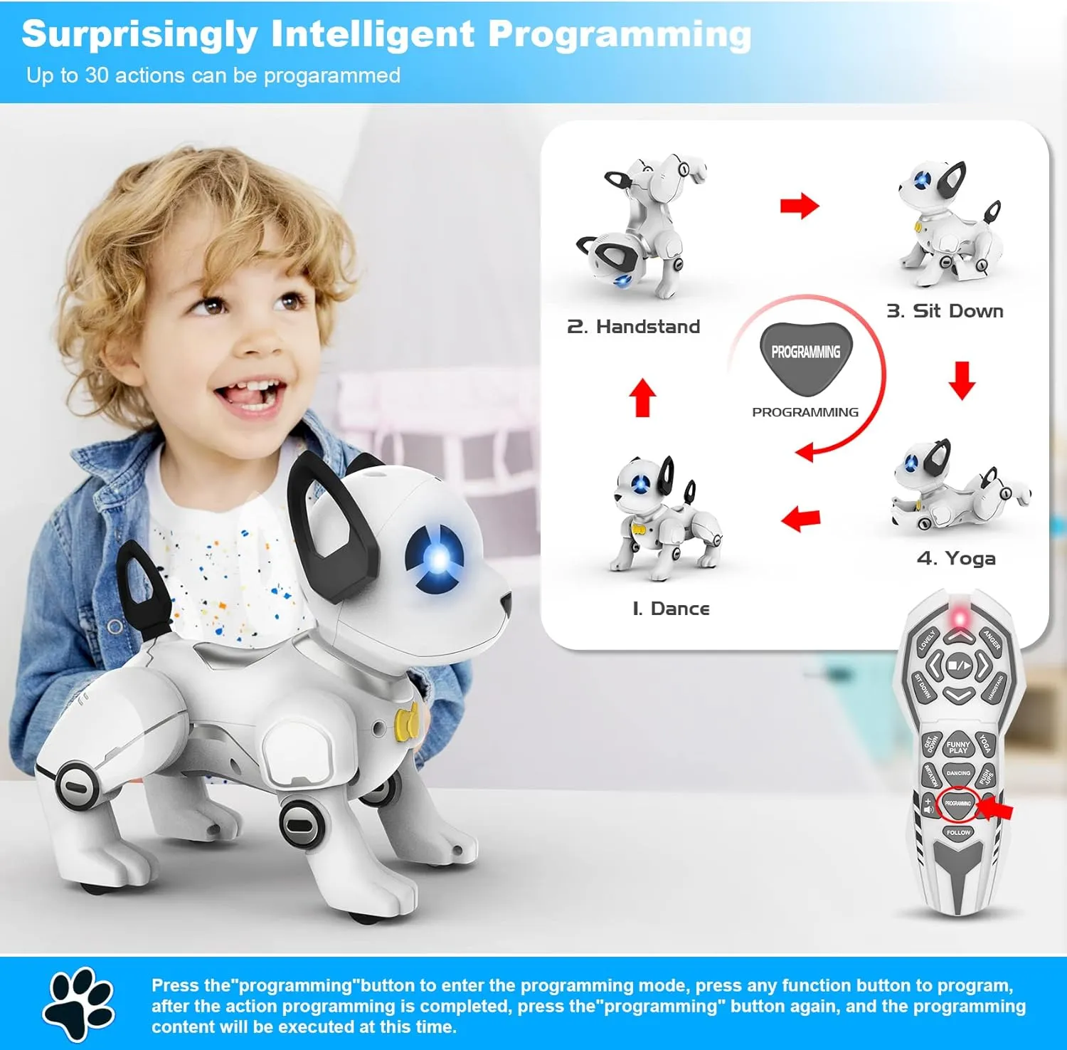 Remote Control Robot Dog Toy, RC Dog Programmable Smart Interactive Robotic Pets, RC Stunt Robot Toys Deg Imitates Animals Music Dancing Handstand Push-up Follow Functions for Boys Girls Toy
