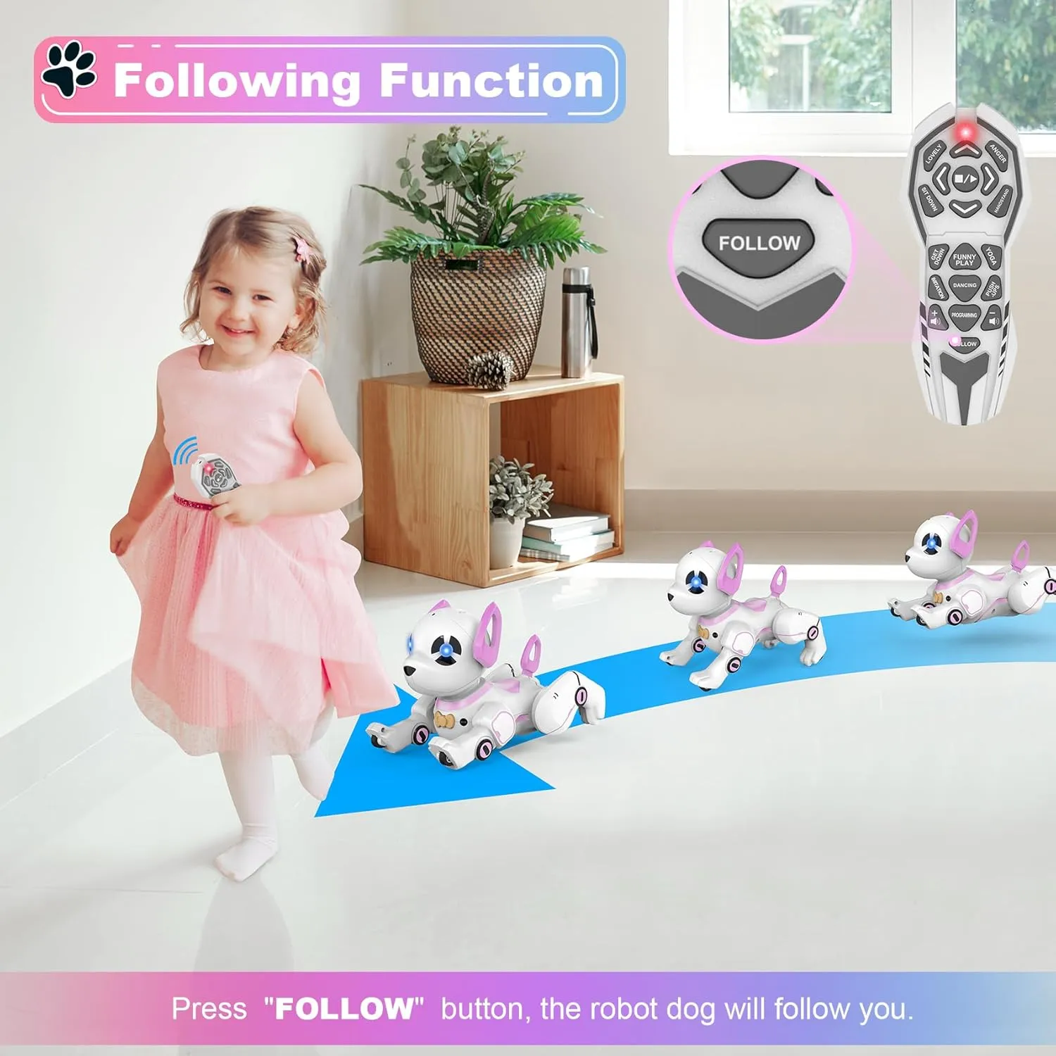 Remote Control Robot Dog Toy, RC Dog Programmable Smart Interactive Robotic Pets, RC Stunt Robot Toys Dog Imitates Animals Follow Functions for Boys Girls Toy RC Car Robot Dog Pink