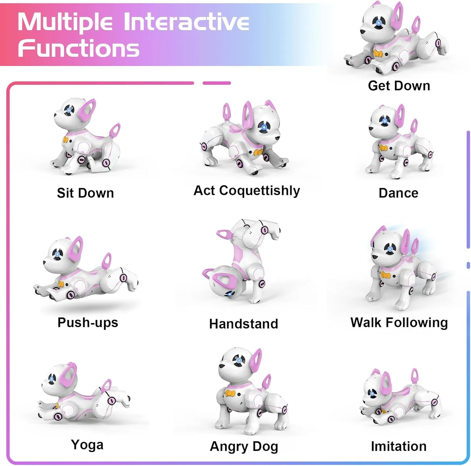 Remote Control Robot Dog Toy, RC Dog Programmable Smart Interactive Robotic Pets, RC Stunt Robot Toys Dog Imitates Animals Follow Functions for Boys Girls Toy RC Car Robot Dog Pink