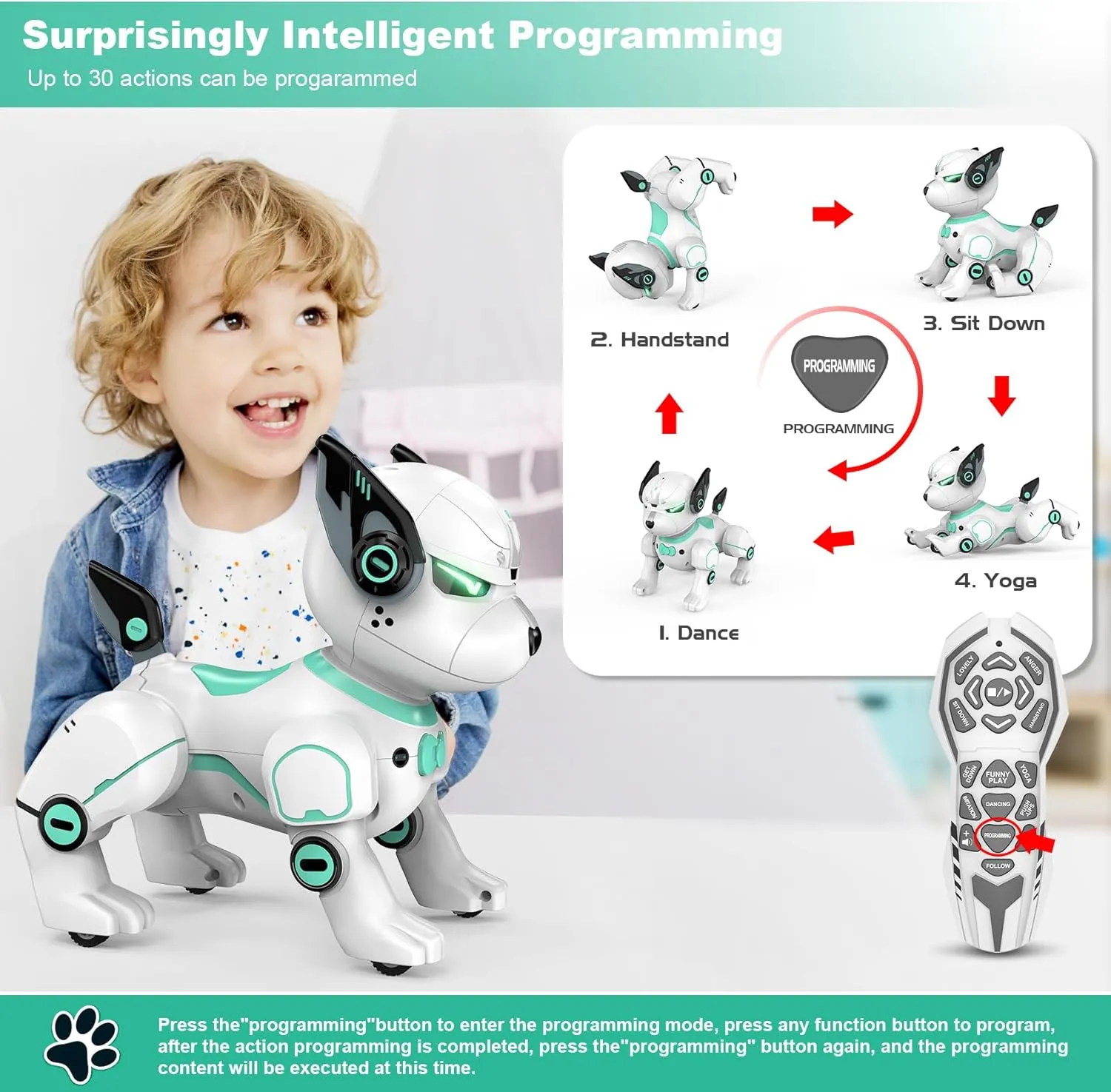 Remote Control Robot Dog Toy, RC Dog Programmable Smart Interactive Robotic Pets, RC Stunt Robot Toys Imitates Animals Music Dancing Handstand Push-up Follow Functions for Boys Girls Toy
