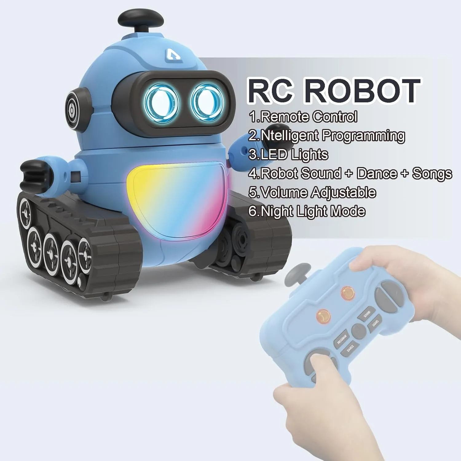 Remote Control Robot Toy with Cool Lighting, Multiple Music, 360° Rotation, and Program,Rechargeable,Gifts for Kids Ages 3  Years