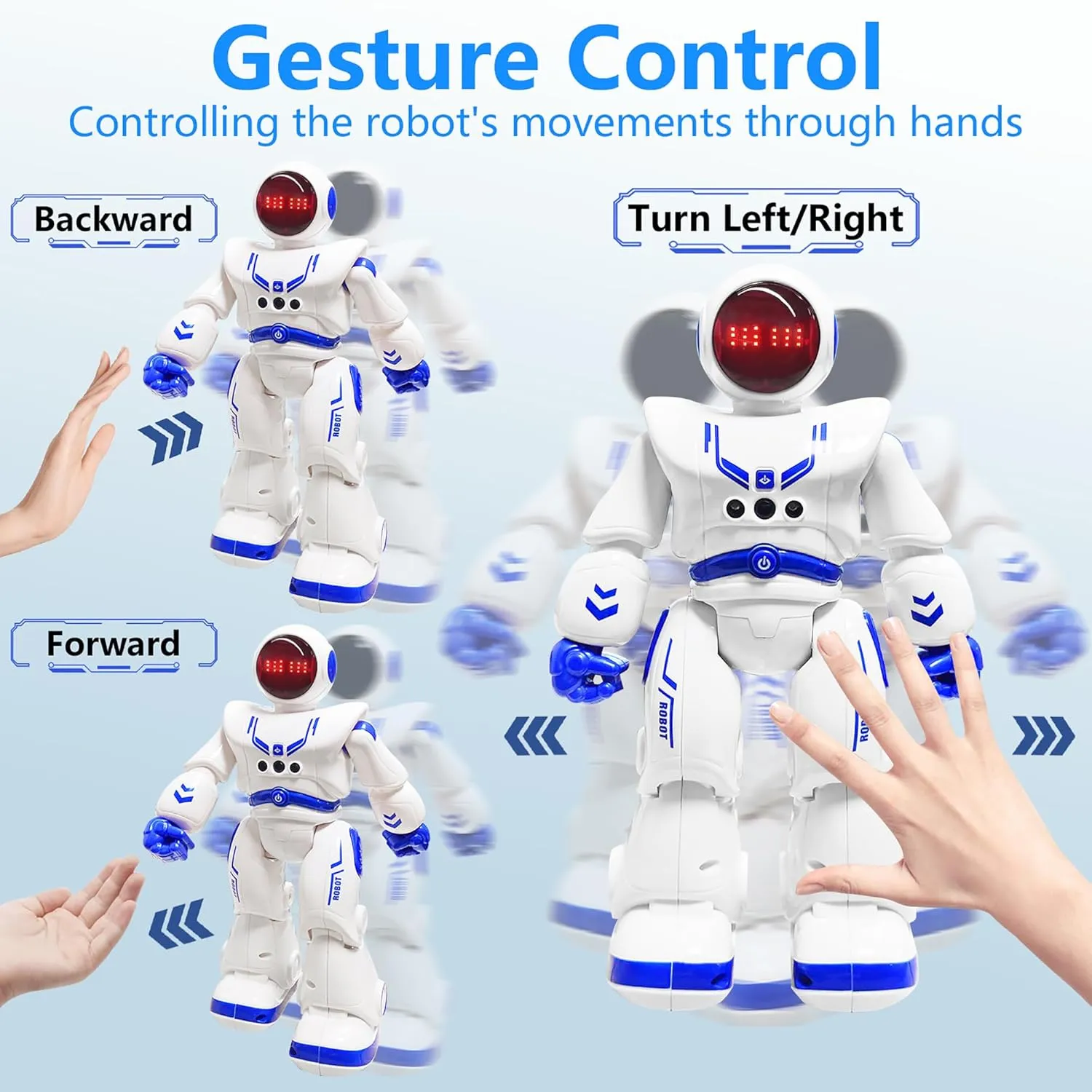 Remote Control Robot Toys for Kids, Gesture Sensing Programmable Dancing Robot with LED Eyes & USB Charging, for Kids Ages 6-12 (Blue)