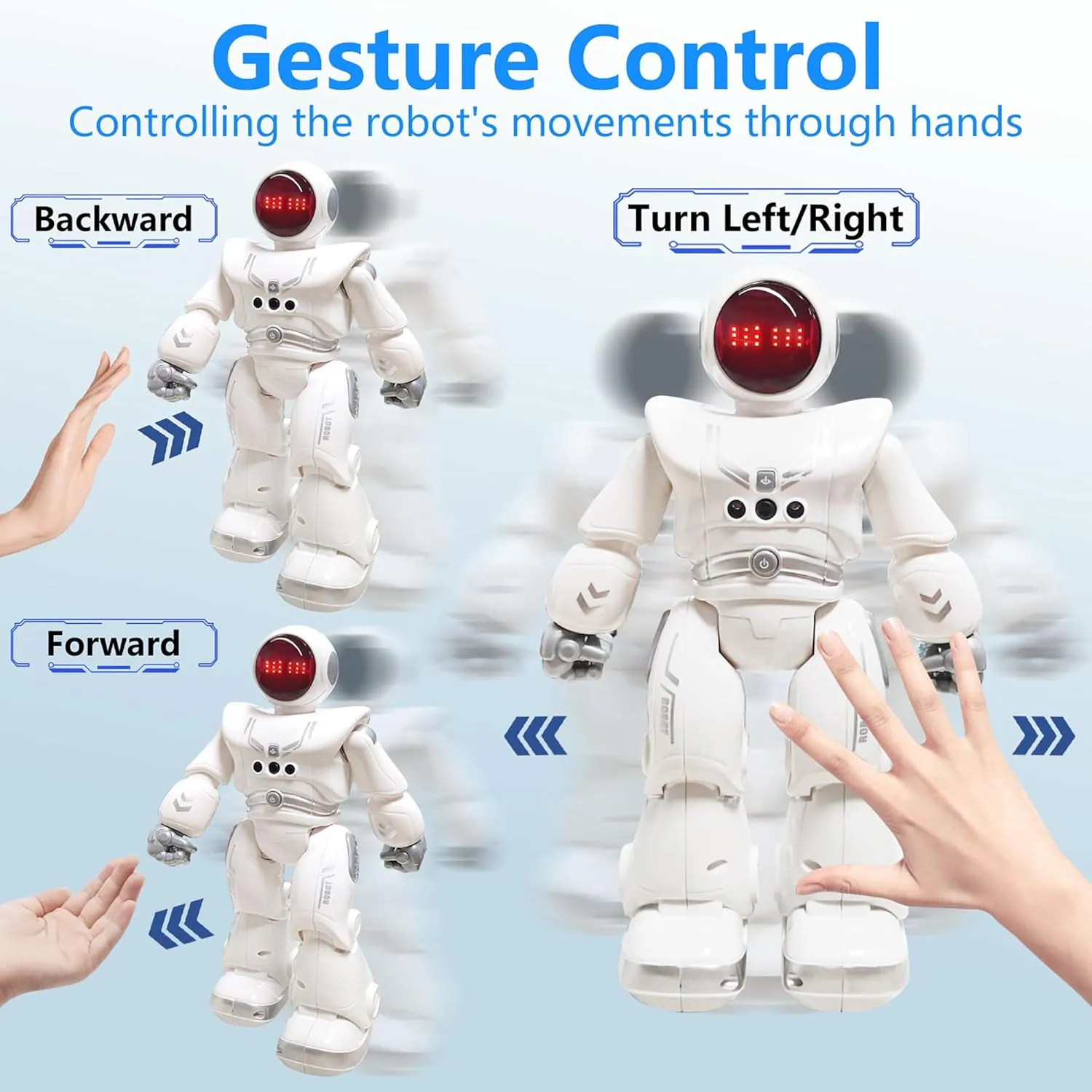 Remote Control Robot Toys for Kids, Gesture Sensing Programmable Dancing Robot with LED Eyes & USB Charging, for Kids Ages 6-12 (Grey)