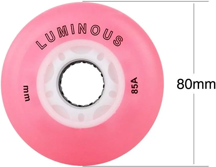Replacement Light Up Inline Skate Wheels 72mm 76mm 80mm PU Skating Roller Wheels 8 Pack Set 85A Hardness with Flashing