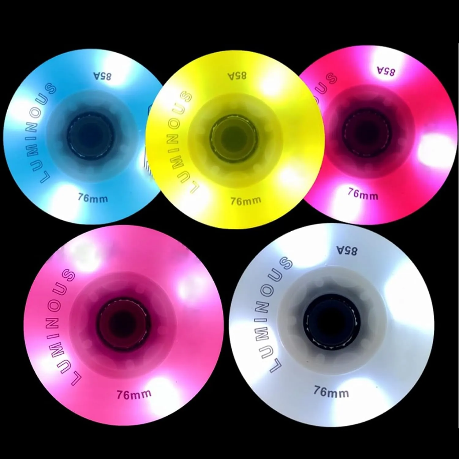 Replacement Light Up Inline Skate Wheels 72mm 76mm 80mm PU Skating Roller Wheels 8 Pack Set 85A Hardness with Flashing