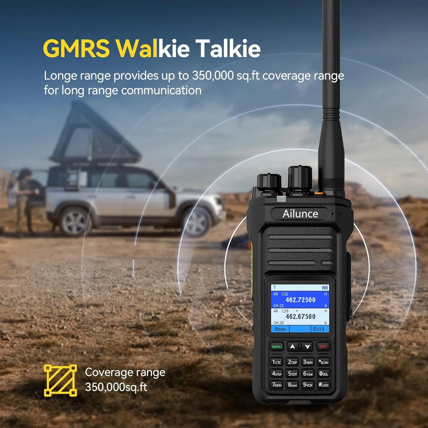 Retevis Ailunce HA1G GMRS Radio, GMRS Handheld Radio with Cable, IP67 Waterproof, NOAA, 2800mAh, GMRS Repeater Capable Two Way Radio with USB-C Charging
