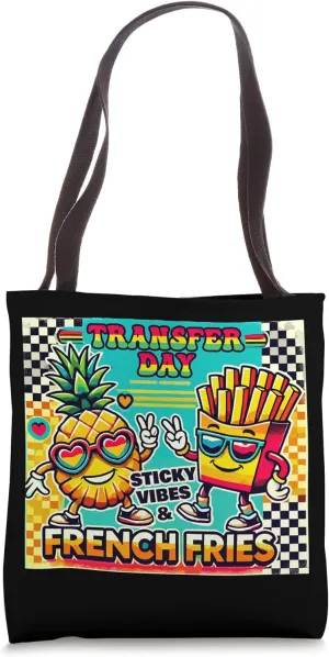 Retro Groovy Transfer Day Sticky Vibes IVF Couple Embryo Tote Bag