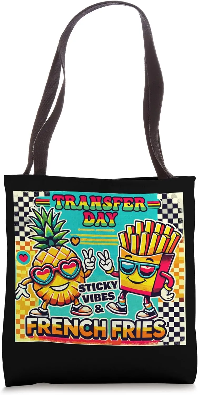 Retro Groovy Transfer Day Sticky Vibes IVF Couple Embryo Tote Bag