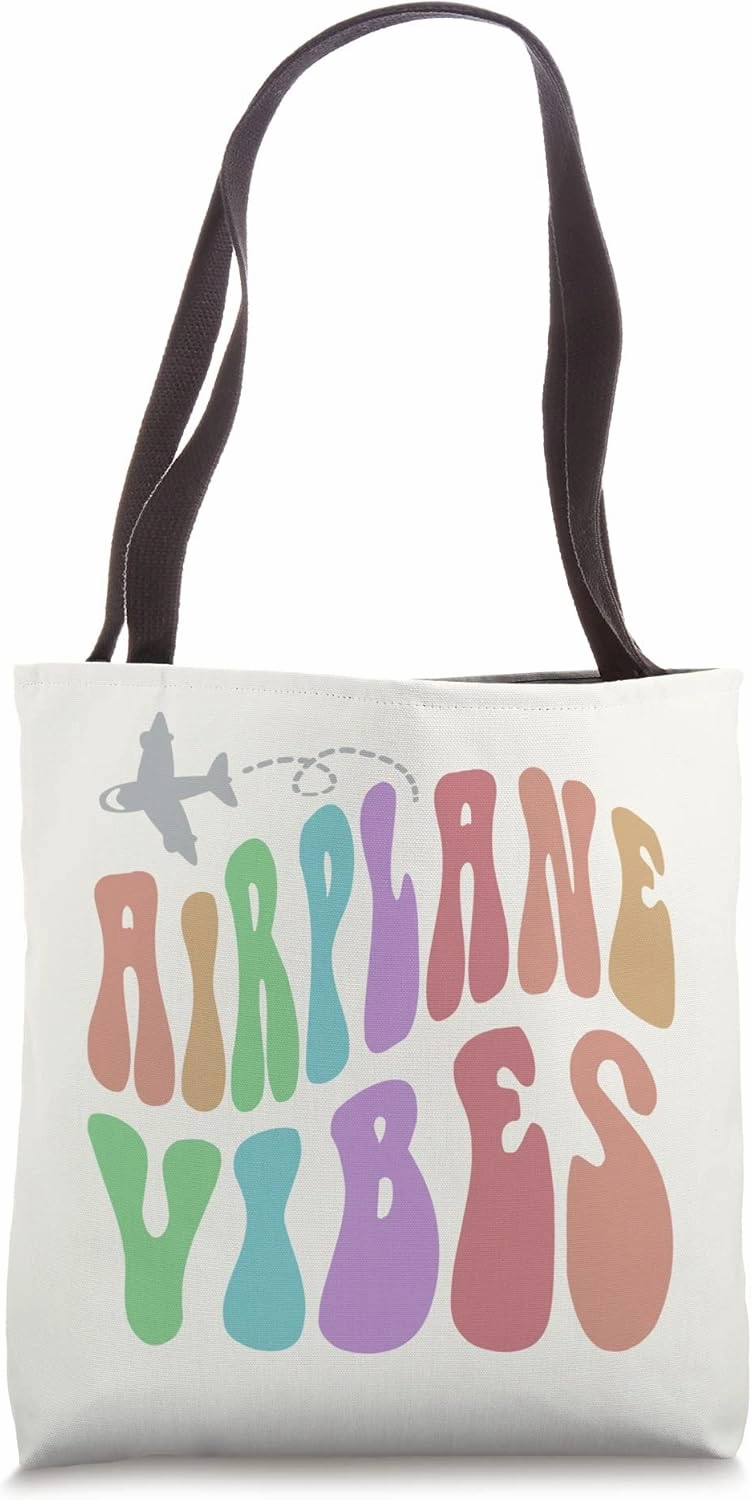 Retro AIRPLANE VIBES Travel Mode Pilot Crew Groovy Vacation Tote Bag