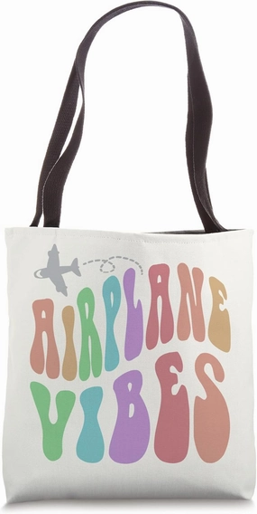 Retro AIRPLANE VIBES Travel Mode Pilot Crew Groovy Vacation Tote Bag
