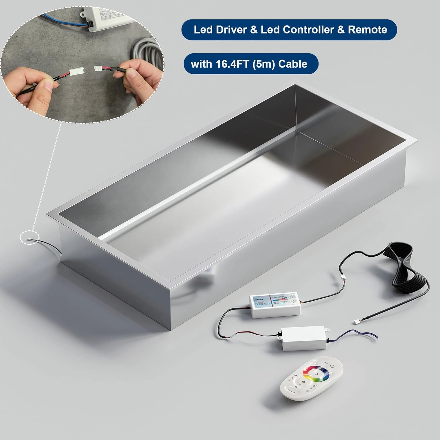 RGB LED Light Shower Niche, Brushed 24X12 in Stainless Steel Wall Niche with Remote Control, Waterproof No Tile Needed Wall Niche for Bathroom Storage Built-in Installation