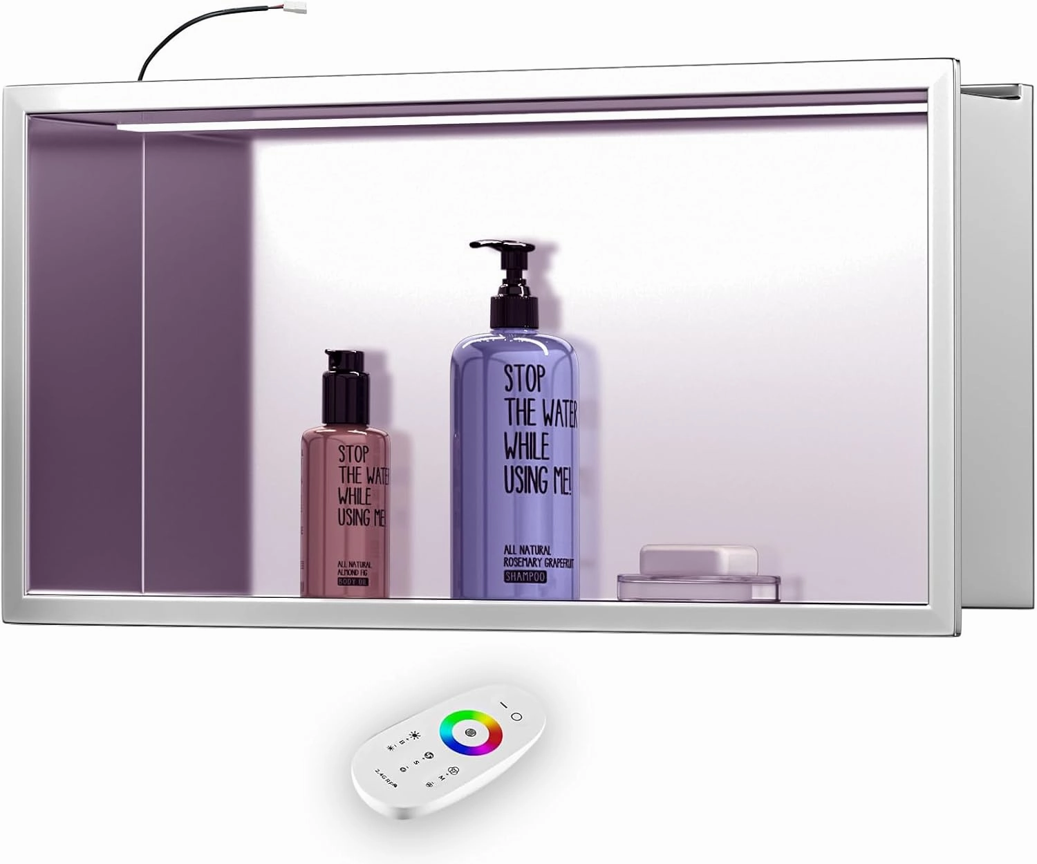 RGB LED Light Shower Niche, Brushed 24X12 in Stainless Steel Wall Niche with Remote Control, Waterproof No Tile Needed Wall Niche for Bathroom Storage Built-in Installation
