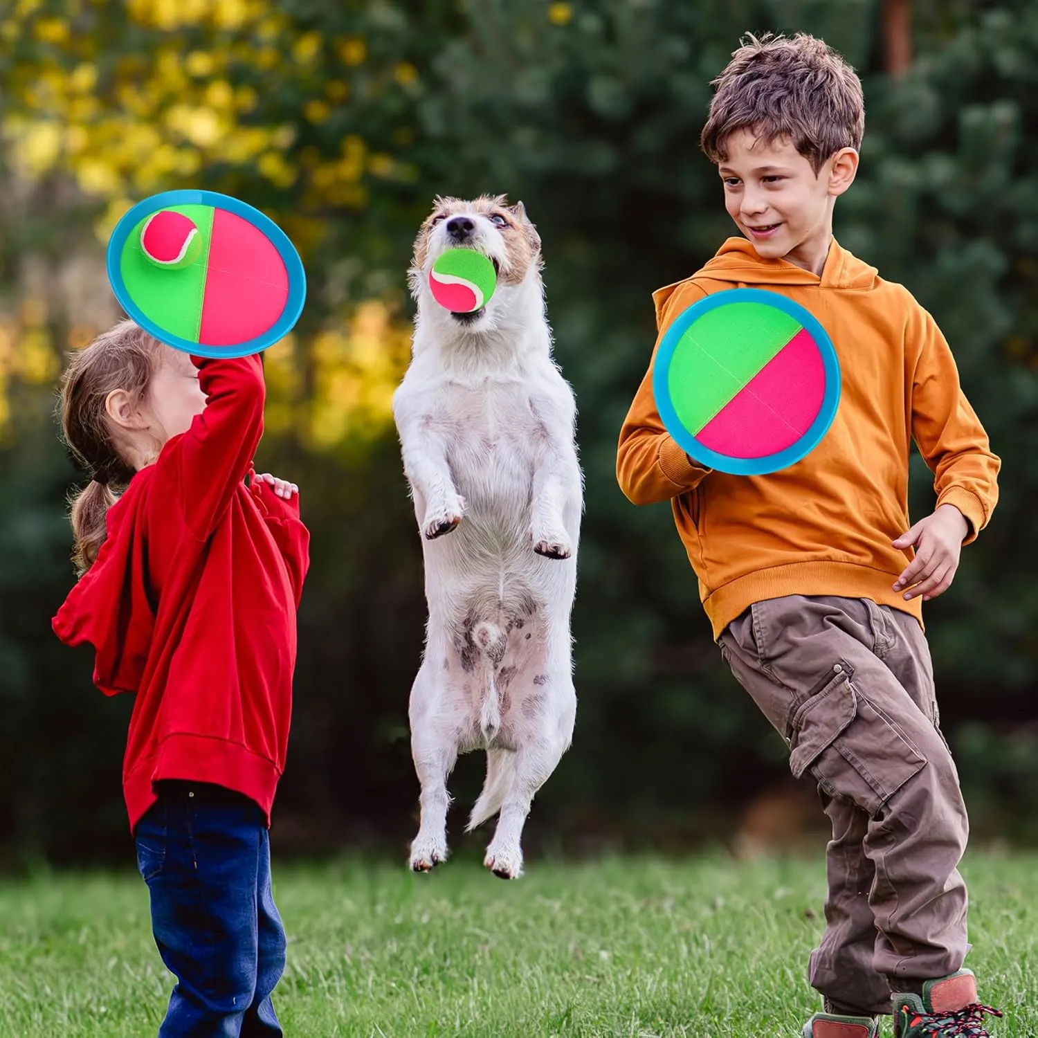 Richball 4-in-1 Outdoor Sports Ball Set for Kids – Soccer Ball, Basketball, Volleyball & Toss-and-Catch Paddle Game for Boys & Girls 4-12 Years Old Gifts