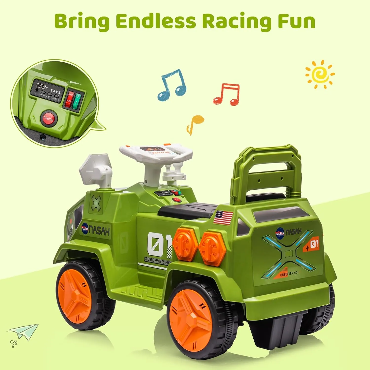 Ride On Car, Kids Electric Ride On ATV Toys Car, Toddler Quad with Flash Lights & Music, Easy-Control Training Vehicle for Boys & Girls