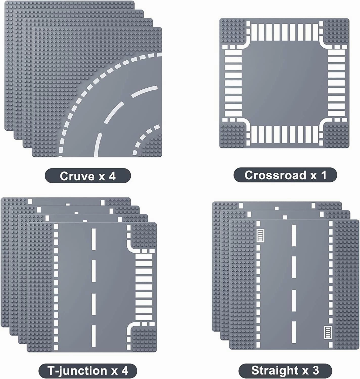 Road Base Plates for City Road Building Block,12 City Street Plates, 10"x10"Road Baseplates for City Street