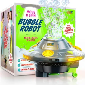 Robot Bubble Machine for Kids - Spins, Moves, Music, Lights - Bubbles Blower, Maker for Boys & Girls - Cool Outdoor Toys - Birthday Gifts for Boy Ages 3 4 5 6 7 8 Year Old Kid Gift