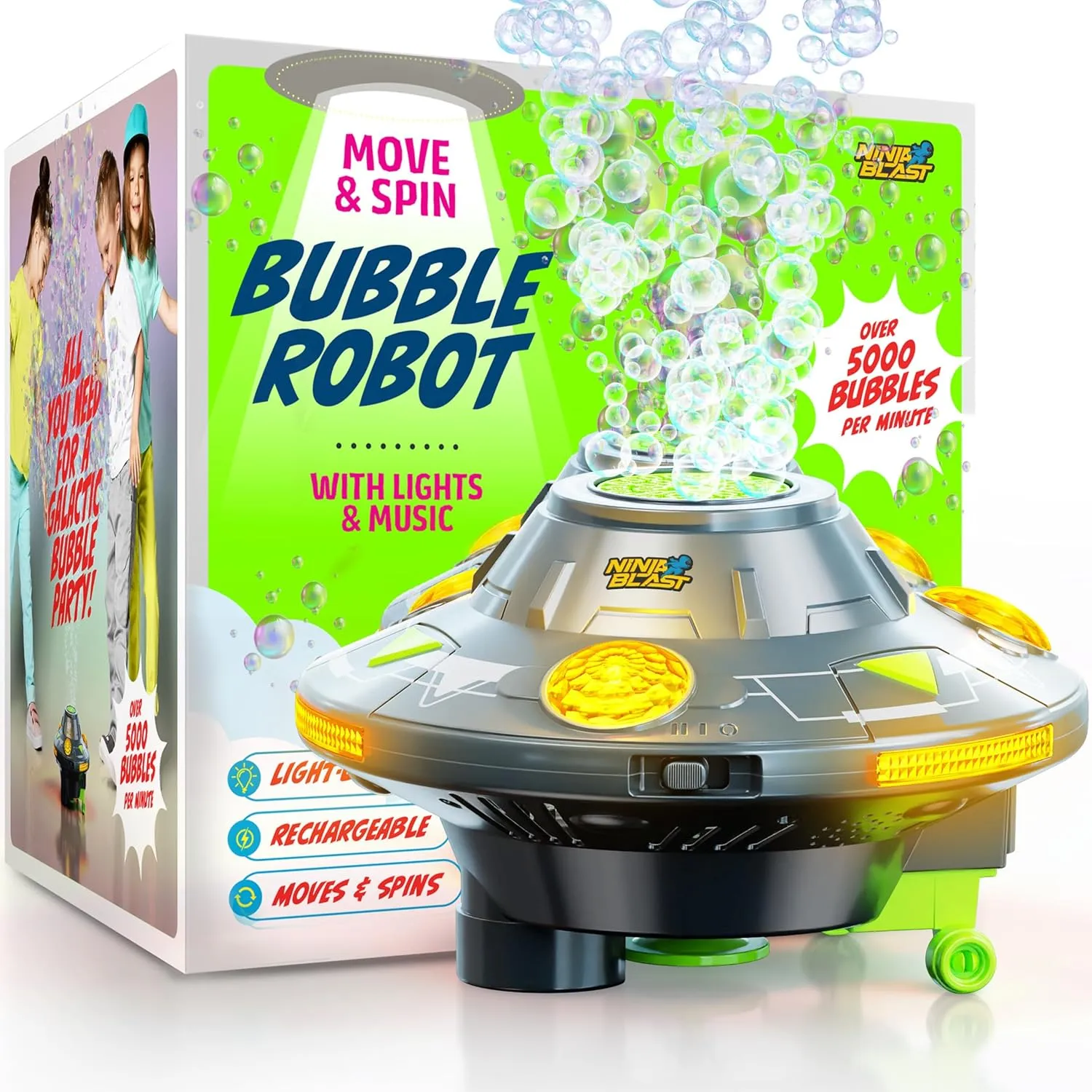 Robot Bubble Machine for Kids - Spins, Moves, Music, Lights - Bubbles Blower, Maker for Boys & Girls - Cool Outdoor Toys - Birthday Gifts for Boy Ages 3 4 5 6 7 8 Year Old Kid Gift
