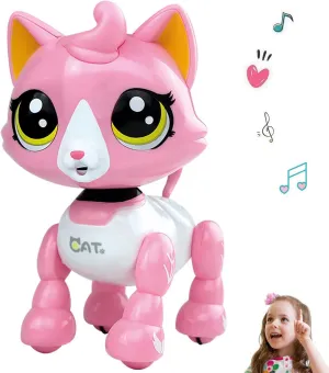 Robot Cat Electronic Pet Interactive Catty Toy for Age 3 4 5 6 Year Old Girls Gifts Idea Cute (Pink Cat)