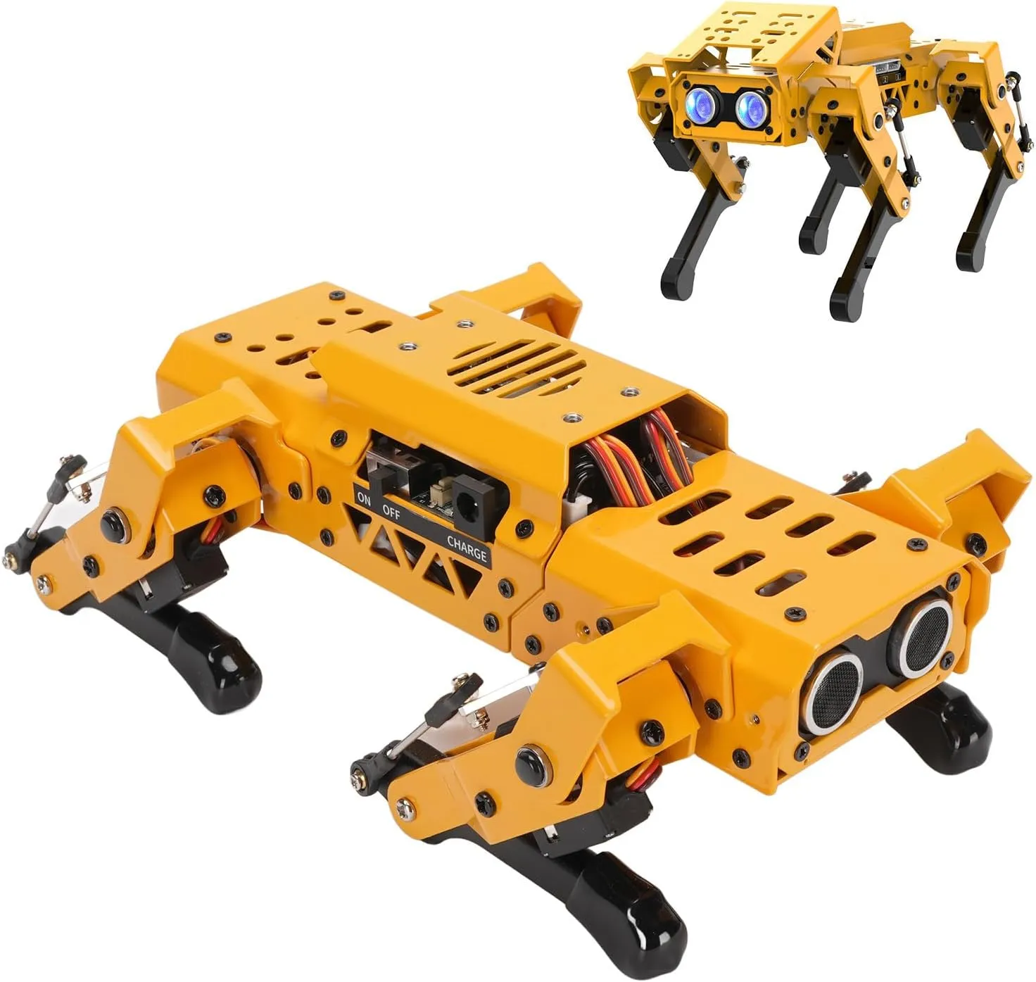 Robot Dog, AI Smart Pet, MechDog Quadruped Robot with Coreless Servos Vision Module Support Scratch Python Programmable PC Software APP Control, with Expansion Kit