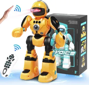 Robot Toys Gift for Kids: Remote Control Robot Programmable Robot with Record Voice Music Dancing Gesture Control, for Toddler Boys and Girls Yellow