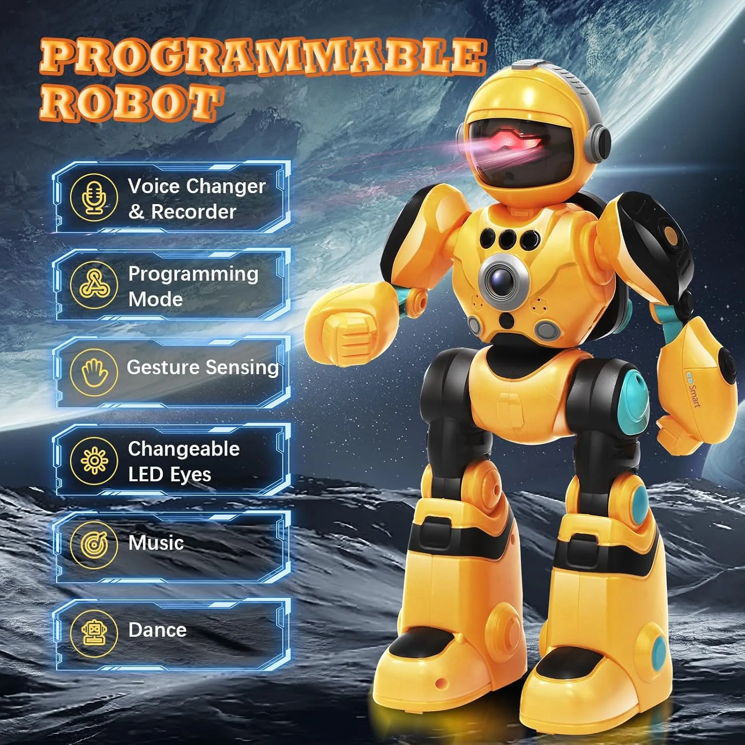Robot Toys Gift for Kids: Remote Control Robot Programmable Robot with Record Voice Music Dancing Gesture Control, for Toddler Boys and Girls Yellow