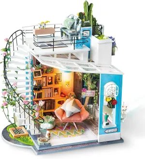 ROBOTIME DIY Miniature Dollhouse Kit - 1:24 Scale Miniature House Kit with LED Light - Tiny House Kit with Furniture Best Birthday for Women and Men