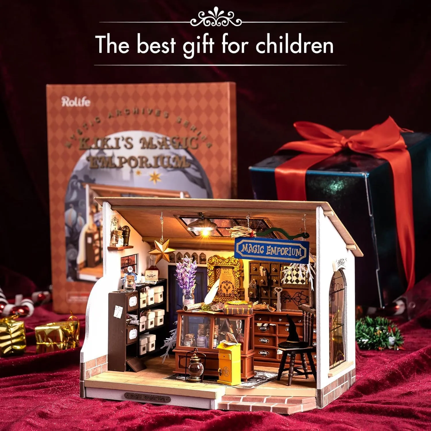 Rolife DIY Miniature House Kit Magic House, Tiny House Kit for Adult to Build, Mini House Making Kit with Furniture, Halloween for Family and Friend (Kiki's Magic Emporium)