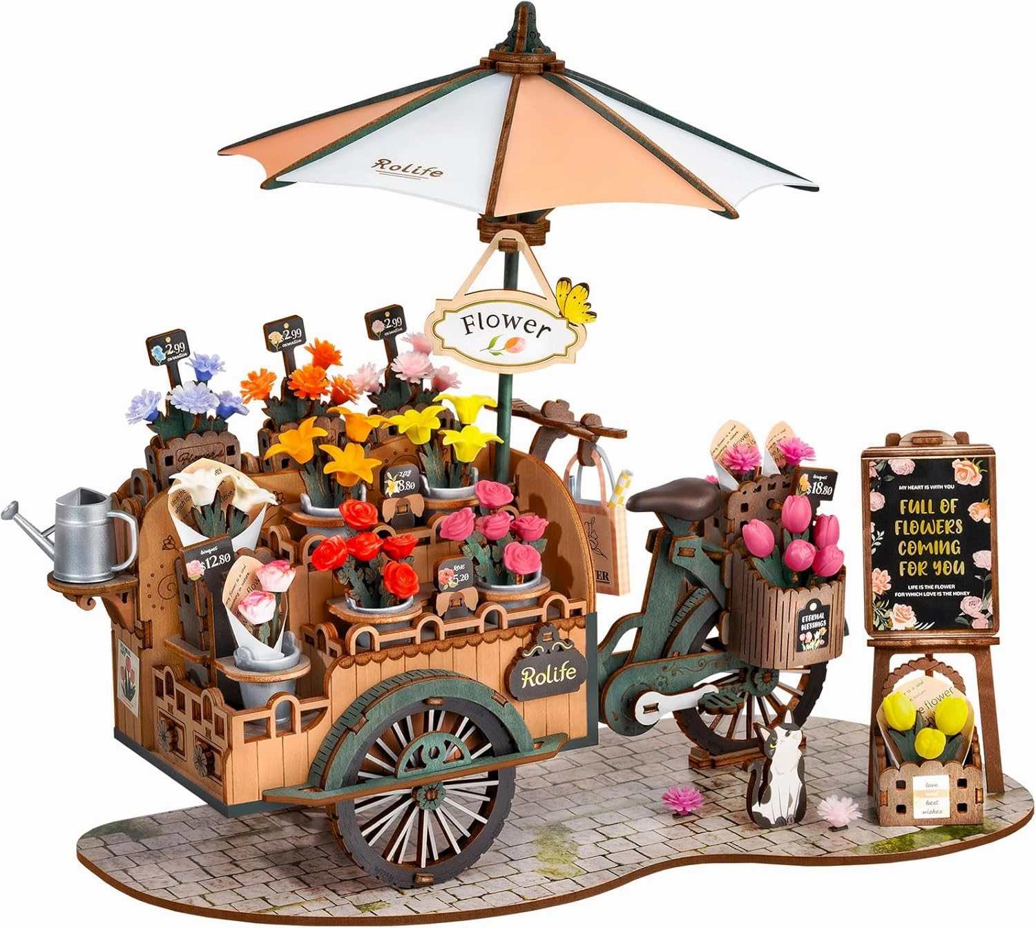 Rolife 3D Wooden Puzzles for Adults, Model Building Kit Flower Cart to Build, Fun Construction Projects Brain Teaser, Arts Crafts Collectible Handcraft Desk Decor Chirstmas Gifts for Family Teens