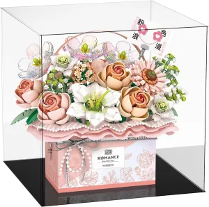 Rose Flowers Building Kit with Acrylic Display Case-1212 Pieces Perfect Valentine's Day Gift
