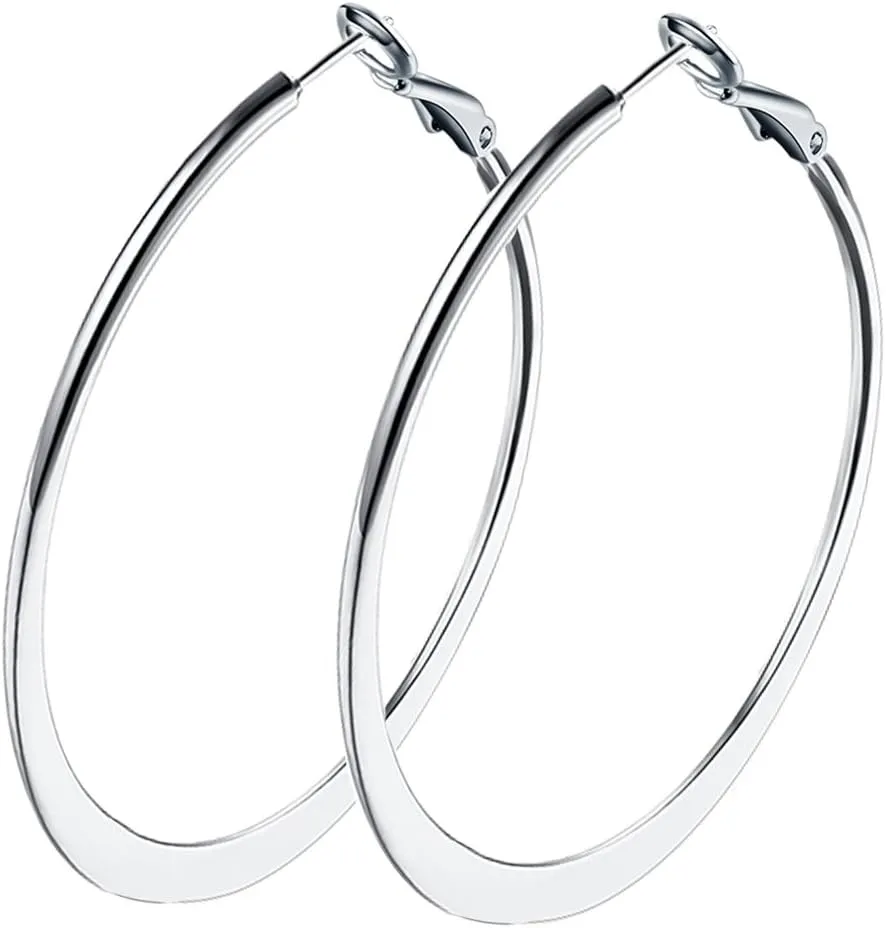 Rose Gold Hoop Earrings for Women, Fashion Round Lightweight Hoops Earrings Gift White Gold Rose Gold Plated 40mm - 50mm - 60mm