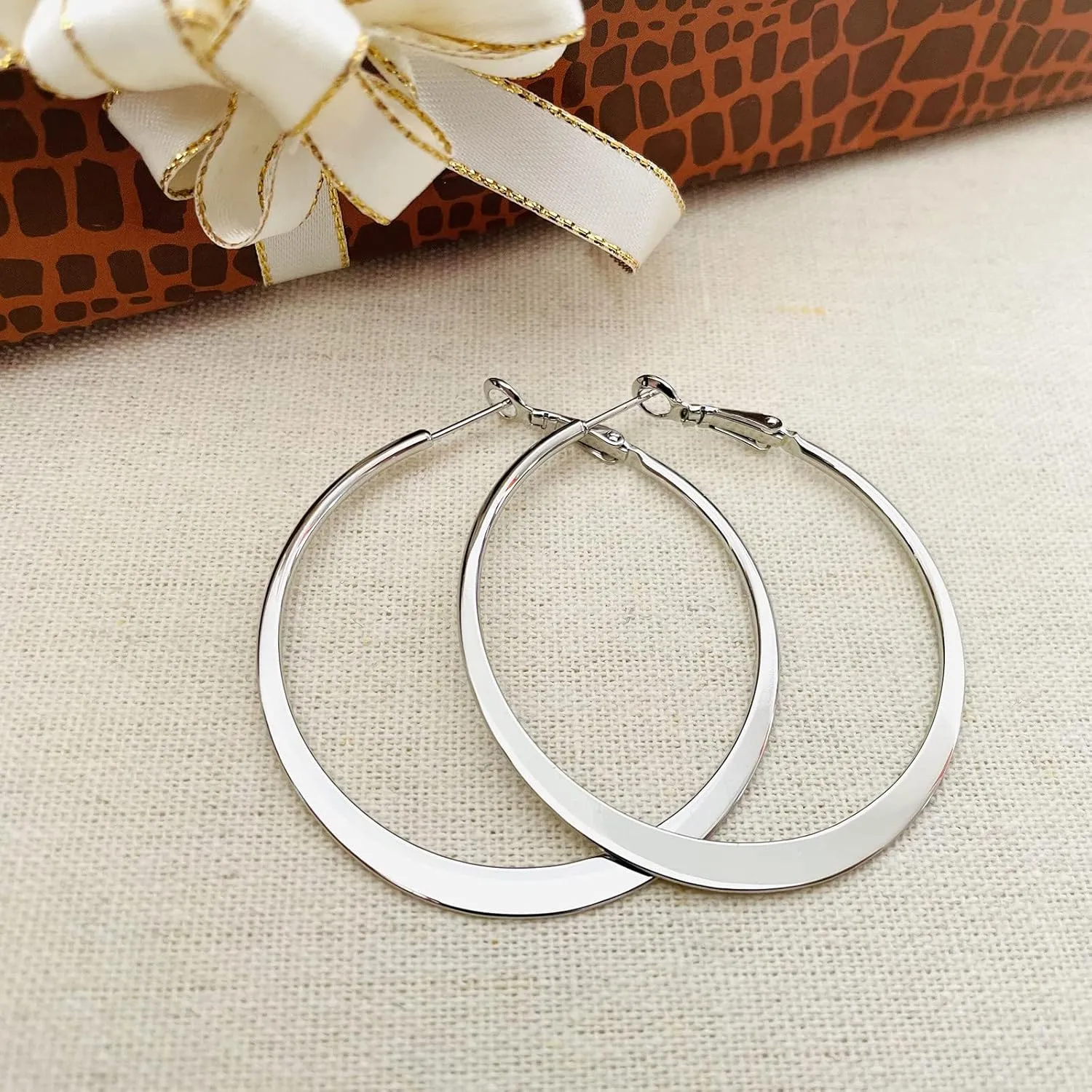 Rose Gold Hoop Earrings for Women, Fashion Round Lightweight Hoops Earrings Gift White Gold Rose Gold Plated 40mm - 50mm - 60mm