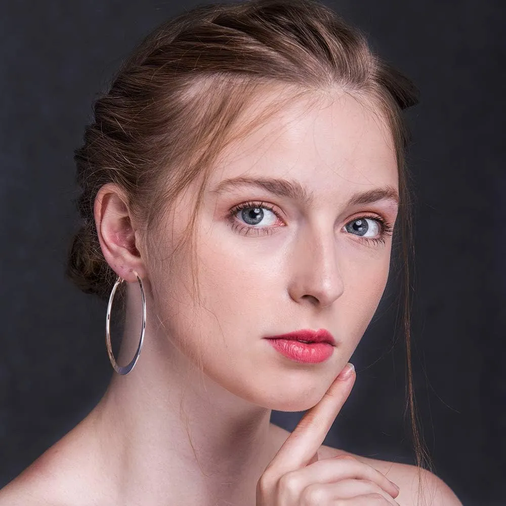 Rose Gold Hoop Earrings for Women, Fashion Round Lightweight Hoops Earrings Gift White Gold Rose Gold Plated 40mm - 50mm - 60mm
