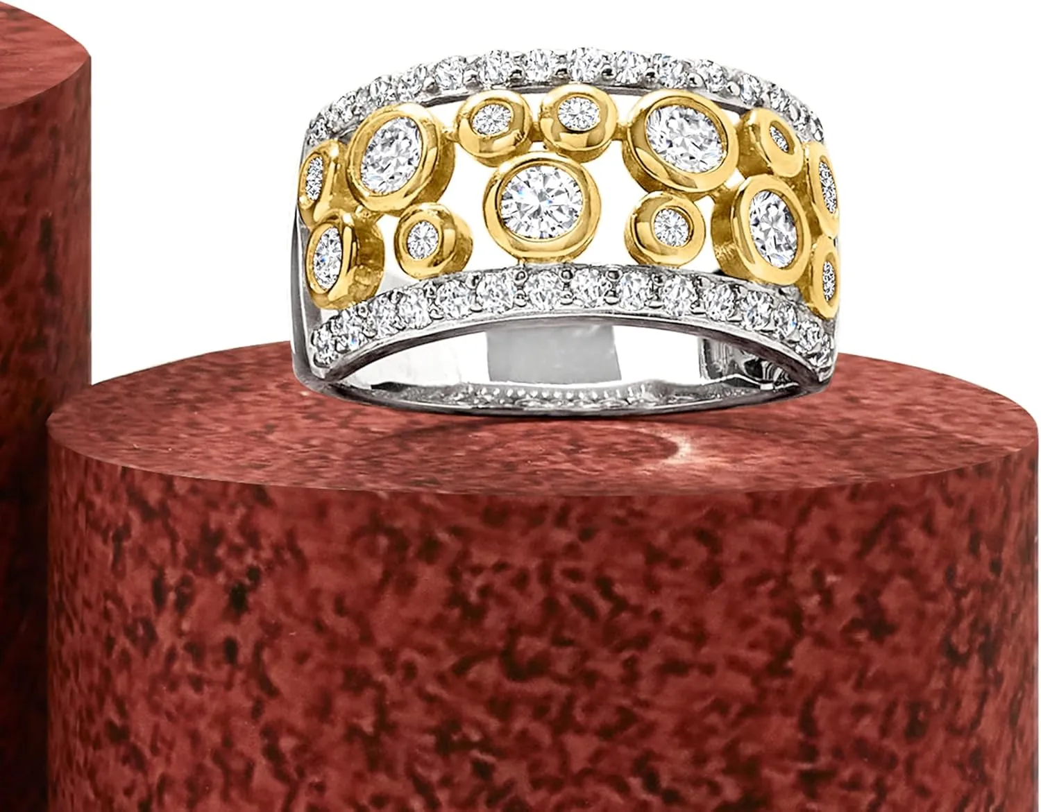 Ross-Simons 1.06 ct. t.w. CZ Open-Space Bubble Ring in 2-Tone Sterling Silver