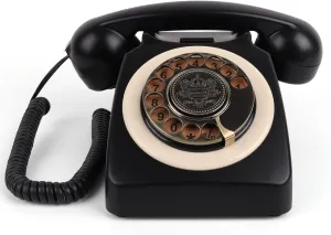 Rotary Phones, Desk Phones, Retro Phone for Landline, Metal Vintage Corded Telephone with Redial Function, for Home Office Hotel School, Black