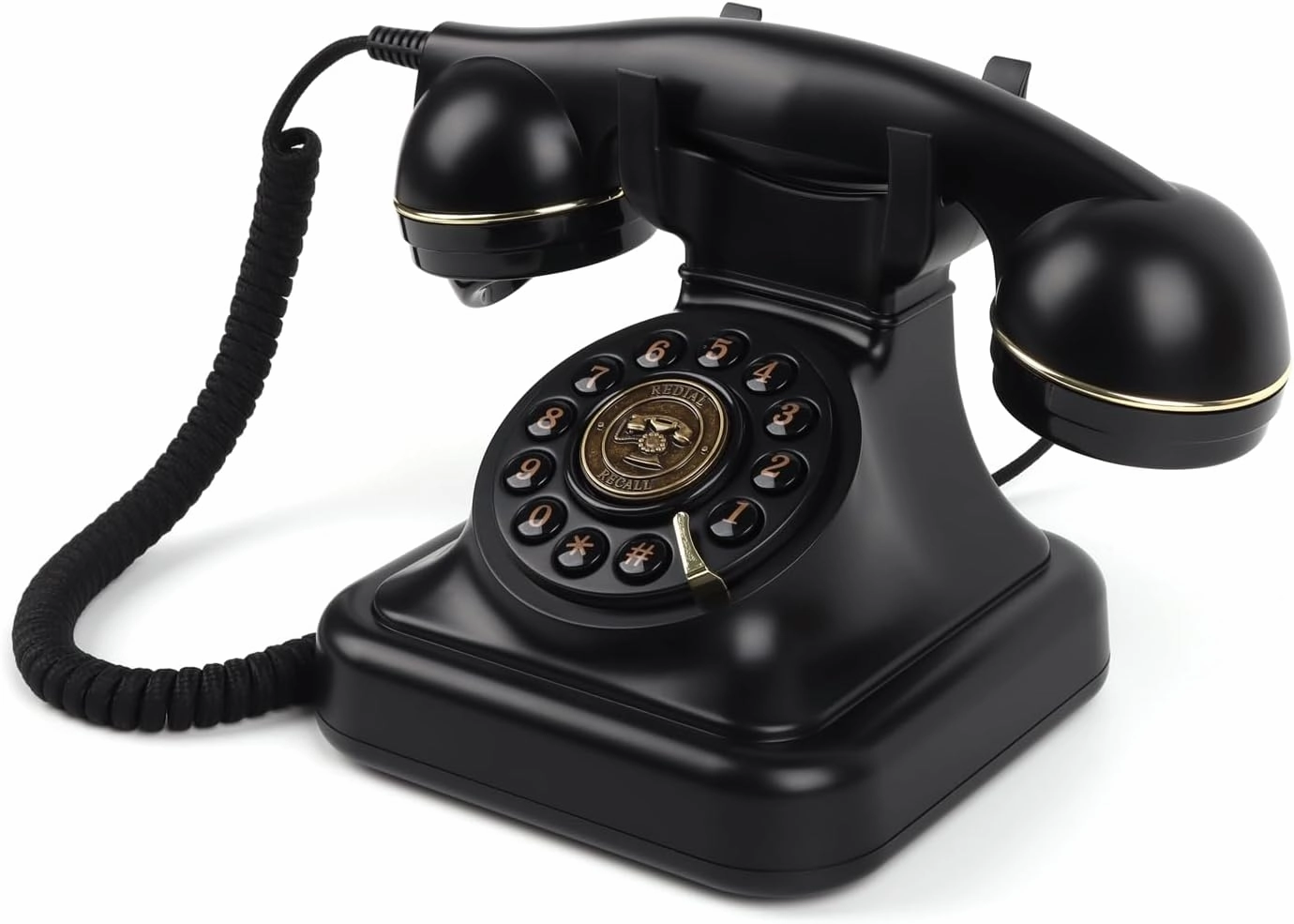 Rotary Phone, Old Desk Phones, Retro Landline Telephone, Classic Vintage Push Button Telephone with Redial Function for Home Office Hotel School, Black