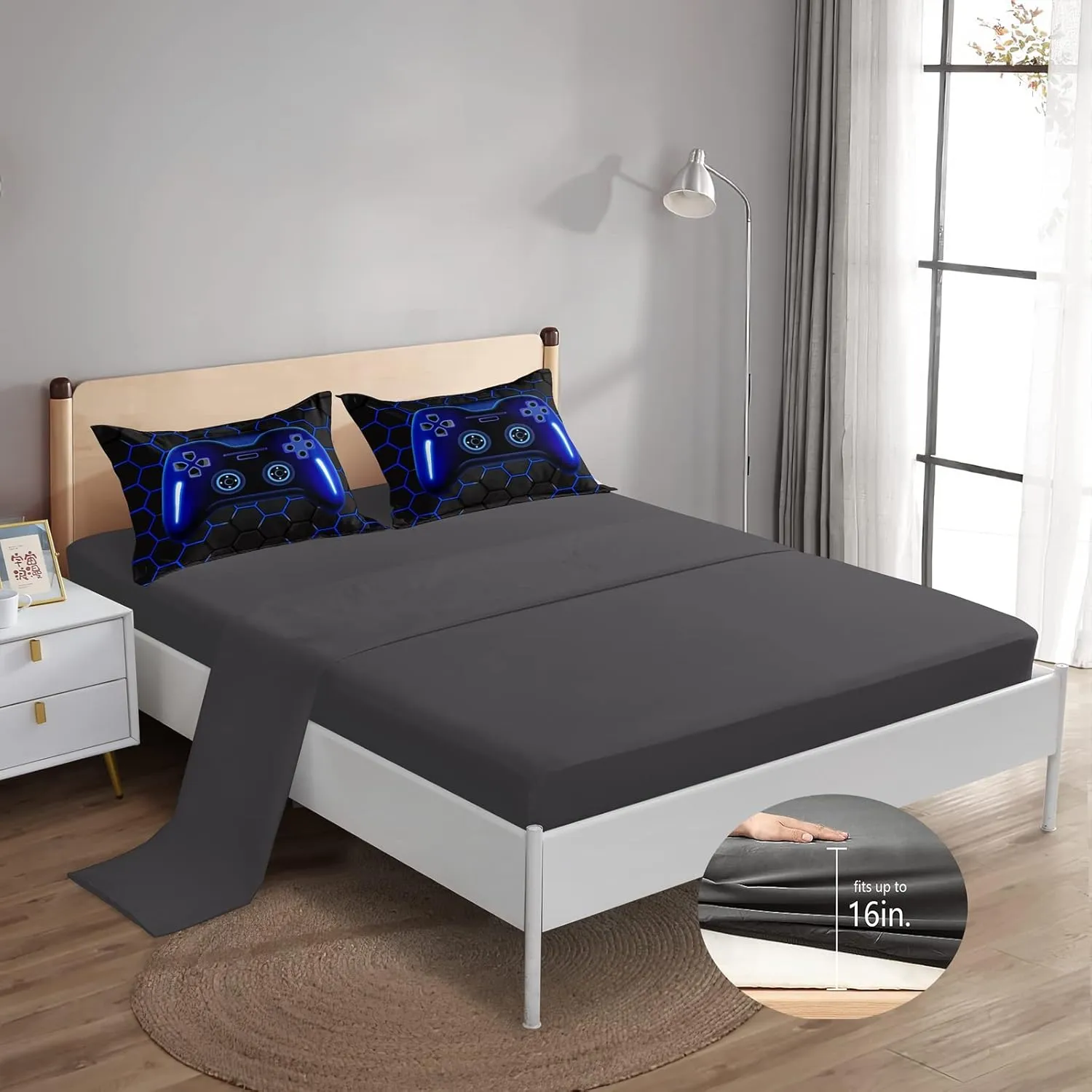 ROWADALO 6 Pieces Bed in A Bag Gamer Bedding Set for Boys Kids Adult Gaming Comforters Set,Boys Bed in A Bag Set Queen Size Comforter with Fitted Sheet Flat Sheet Pillowcase pillowsham,DJTH5025Queen