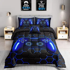 ROWADALO 6 Pieces Bed in A Bag Gamer Bedding Set for Boys Kids Adult Gaming Comforters Set,Boys Bed in A Bag Set Queen Size Comforter with Fitted Sheet Flat Sheet Pillowcase pillowsham,DJTH5025Queen