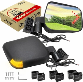 Roykaw Golf Cart No Drilling Side Mirrors with LED Turn Signal Light, Folding Side Rear View Mirrors Compatible with EZGO/Club Car/Yamaha Square Tube Vehicles, HD Glass Mirrors & Freely Adjustable