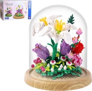 RSDHFLY Creative Bonsai Flower Bouquet Building Kit,Flowers Botanical Collection Construction Building Toy,Building Blocks Set for Adults and Kids (Lily Bonsai Flower)