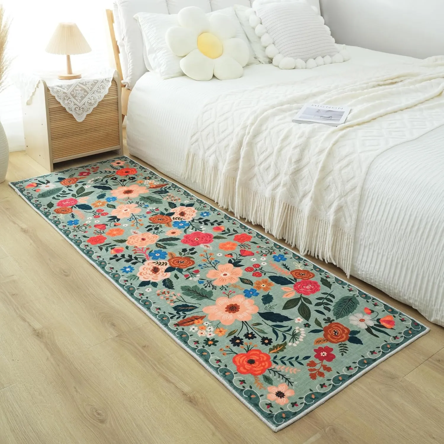 Runner Rug for Hallways Kitchen Rug Non Slip 2'x 6' Washable Rugs with Rubber Backing Soft Floral Carpet Runner for Hallways, Kitchen, Laundry, Bedroom, Bathroom(Green)