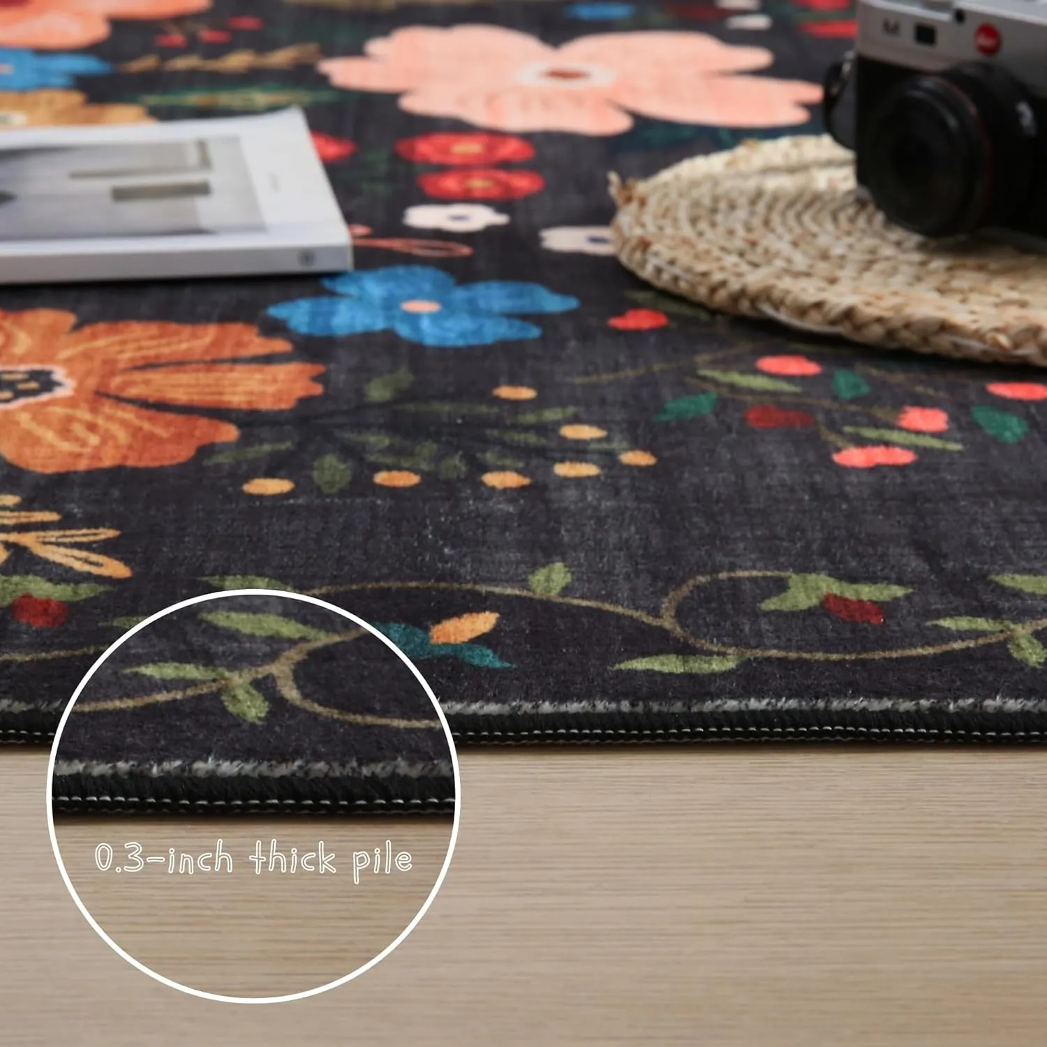 Runner Rug for Hallways Kitchen Rug Non Slip 2'x 6' Washable Runner Rugs with Rubber Backing Soft Floral Carpet Runner for Hallways, Kitchen, Laundry, Bedroom, Bathroom(Black)