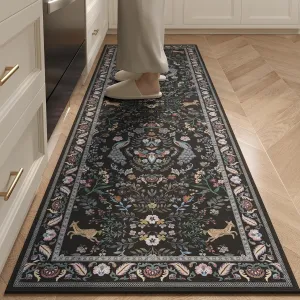 Runner Rug Washable Kitchen Runner 2'6''x8' Runner Rug for Entryway Indoor Floral Non-Slip Soft Carpet Runner for Hallways, Kitchen, Laundry, Bedroom, Bathroom(Black)