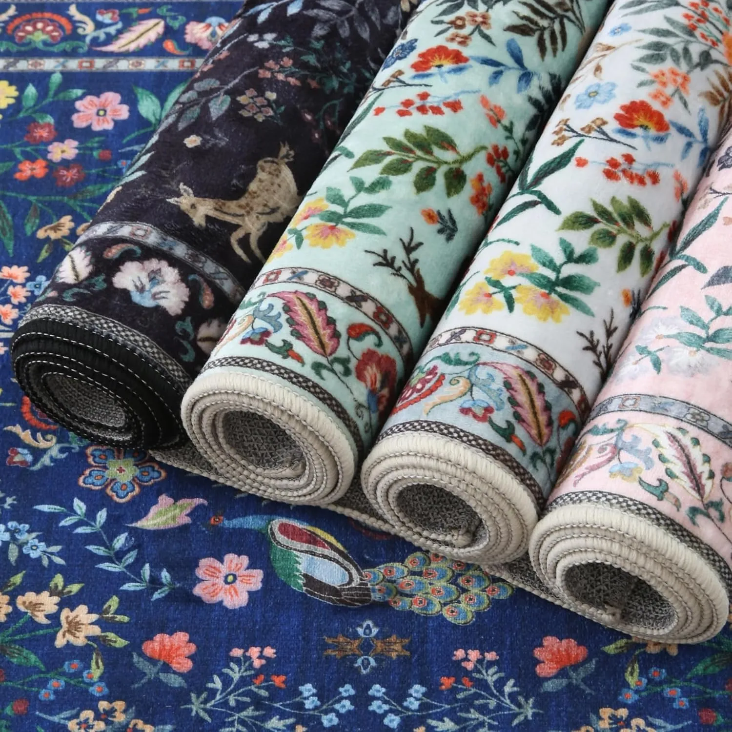 Runner Rug Washable Kitchen Runner 2'6''x8' Runner Rug for Entryway Indoor Floral Non-Slip Soft Carpet Runner for Hallways, Kitchen, Laundry, Bedroom, Bathroom(Black)
