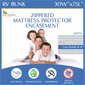 RV Bunk Mattress Encasement (30" W x 75" L) - Waterproof Zippered Protector - Cot Size Low Profile Fits 5" to 8" Thick - Hypoallergenic Premium Bed Cover Protects from Dust Allergens