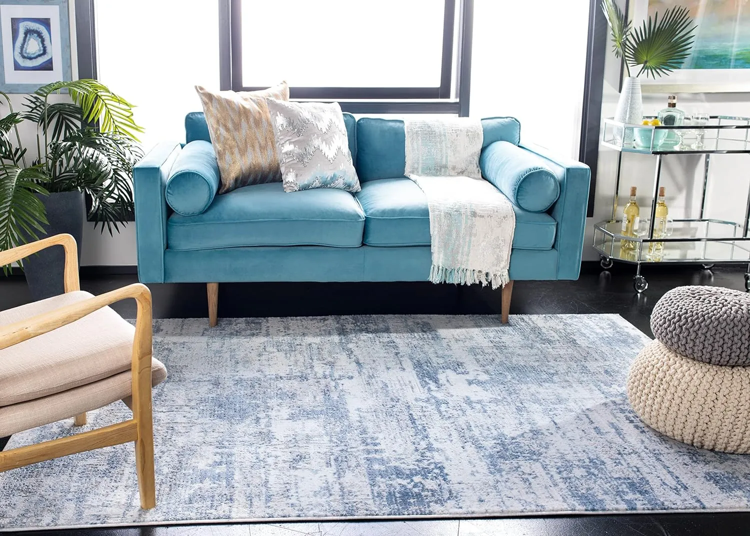 SAFAVIEH Amelia Collection Area Rug - 9' x 12', Ivory & Blue, Modern Abstract Design, Non-Shedding & Easy Care, Ideal for High Traffic Areas in Living Room, Bedroom (ALA700A)